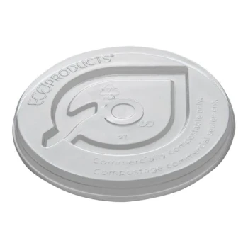 Eco-Products GreenStripe 12, 16, and 22 oz. PLA Compostable Flat Paper Cold Cup Lid with Circular Straw Slot - 1,000/Case