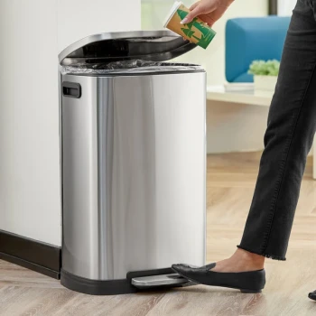 Lancaster Table & Seating 13 Gallon Stainless Steel Rectangular Step-On Trash Can with Soft Close Lid