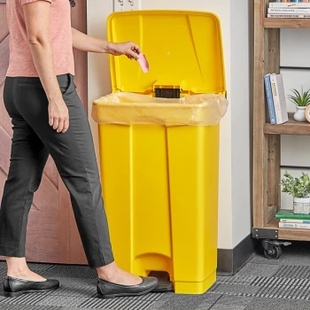 Lavex 92 Qt. / 23 Gallon Yellow Rectangular Step-On Trash Can