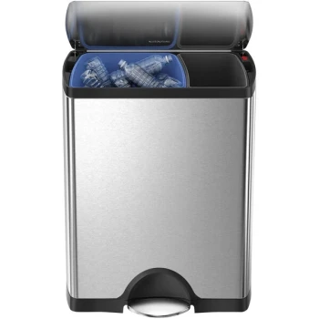 simplehuman CW1830 12 Gallon / 46 Liter Brushed Stainless Steel Dual Compartment Rectangular Front Step-On Trash and Recycling Can