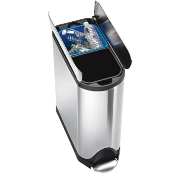 simplehuman CW2017 11 Gallon / 40 Liter Brushed Rectangular Stainless Steel Dual Compartment Butterfly Step-On Trash and Recycling Can
