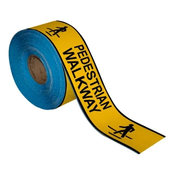 Superior Mark 4" x 100' Yellow / Black "Pedestrian Walkway" Safety Floor Tape