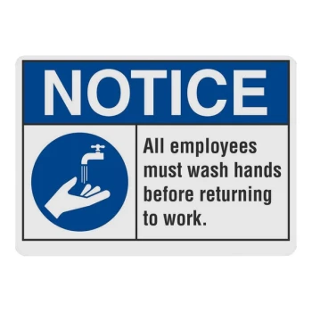 Lavex 14" x 10" Engineer-Grade Reflective Adhesive Vinyl "Notice / All Employees Must Wash Hands Before Returning To Work" Safety Label