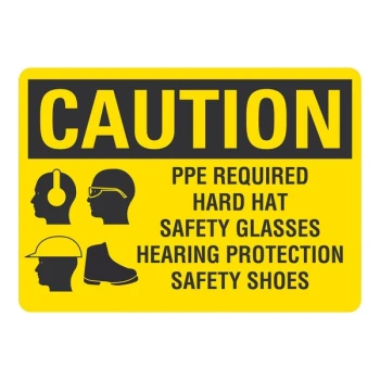 Lavex 10" x 7" Engineer-Grade Reflective Aluminum "Caution / PPE Required / Hard Hat / Safety Glasses / Hearing Protection / Safety Shoes" Safety Sign