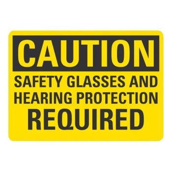 Lavex 10" x 7" Non-Reflective Aluminum "Caution / Safety Glasses And Hearing Protection Required" Safety Sign