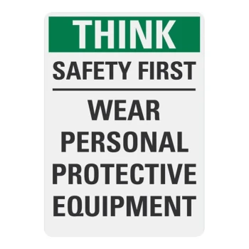 Lavex 14" x 10" Engineer-Grade Reflective Aluminum "Think / Safety First / Wear Personal Protective Equipment" Safety Sign