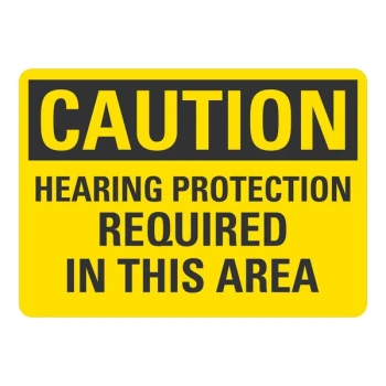 Lavex 10" x 7" Non-Reflective Aluminum "Caution / Hearing Protection Required In This Area" Safety Sign