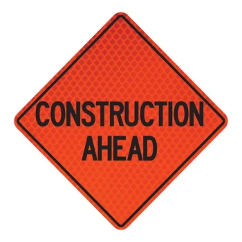 Cortina QuadraFlex 48" x 48" Diamond-Grade "Construction Ahead" Roll-Up Sign 07-800-4141-L