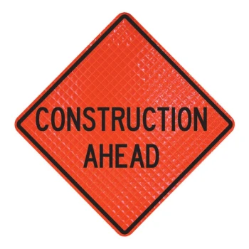 Cortina QuadraFlex 48" x 48" Superbright Reflective "Construction Ahead" Roll-Up Sign with Velcro® 07-800-4030-LV