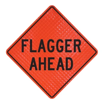 Cortina QuadraFlex 48" x 48" Superbright Reflective "Flagger Ahead" Roll-Up Sign 07-800-4024-L