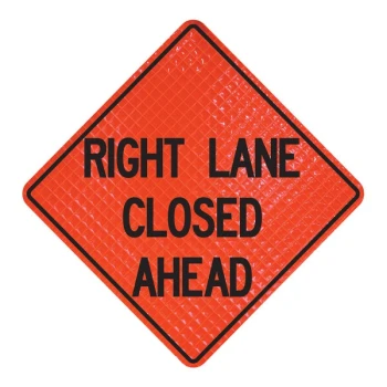 Cortina QuadraFlex 48" x 48" Superbright Reflective "Right Lane Closed Ahead" Roll-Up Sign with Velcro® 07-800-4033-LV