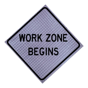Cortina QuadraFlex 48" x 48" Superbright Reflective "Work Zone Begins" Roll-Up Sign 07-800-0700-L-PL