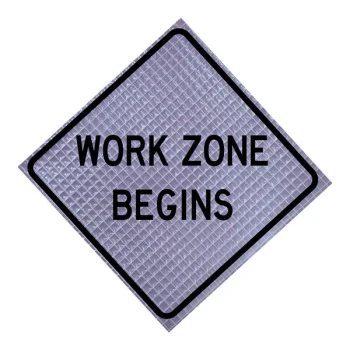 Cortina QuadraFlex 48" x 48" Superbright Reflective "Work Zone Begins" Roll-Up Sign with Velcro® 07-800-0700-L-RU