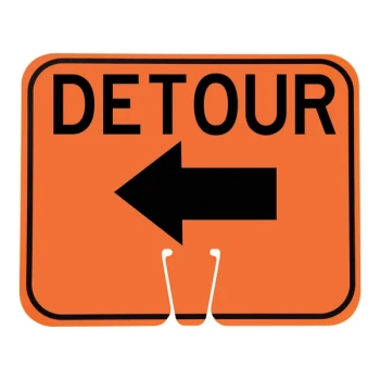 Cortina 13" x 10" Orange / Black Single-Sided "Detour" Cone Sign with Left Arrow 03-550-DETLA