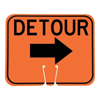Cortina 13" x 10" Orange / Black Single-Sided "Detour" Cone Sign with Right Arrow 03-550-DETRA