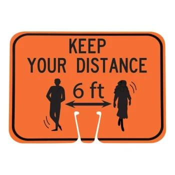Cortina 13" x 10" Orange / Black Single-Sided "Keep Your Distance 6 ft" Cone Sign 03-550-KYD