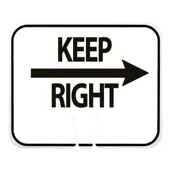 Cortina 13" x 10" White / Black Single-Sided "Keep Right" Cone Sign with Right Arrow 03-550-AKRW