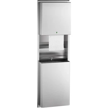 Bobrick B-39747 ClassicSeries Recessed Convertible, Automatic, Universal Roll Towel Dispenser / Rectangular Trash Can