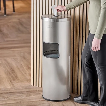 Lancaster Table & Seating 3.7 Gallon Stainless Steel Round Trash Can with Sanitizing Wipe Dispenser
