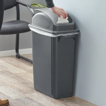 Lavex 16 Gallon Gray Slim Rectangular Trash Can with Dome Swing Lid