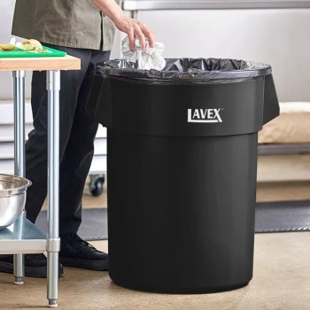 Lavex 55 Gallon Black Round Commercial Trash Can