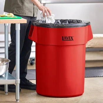 Lavex 55 Gallon Red Round Commercial Trash Can