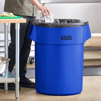 Lavex 55 Gallon Blue Round Commercial Trash Can
