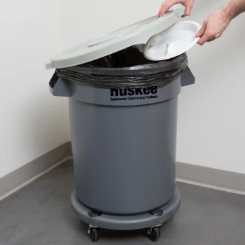 Continental Huskee 20 Gallon Gray Round Trash Can, Lid, and Dolly Kit
