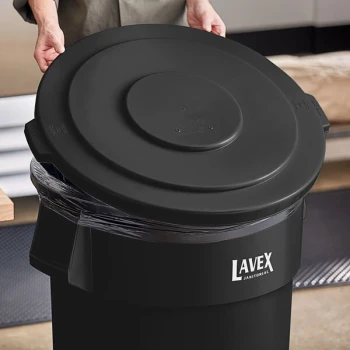 Lavex 55 Gallon Black Round Commercial Trash Can Lid