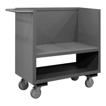 Durham Mfg 18" x 36" 14 Gauge Steel Low-Deck Truck with 1 Fixed 3-Sided Solid Shelf with 5" Polyurethane Casters - 1,200 lb. Capacity 3SLT-1836-1.2K-95