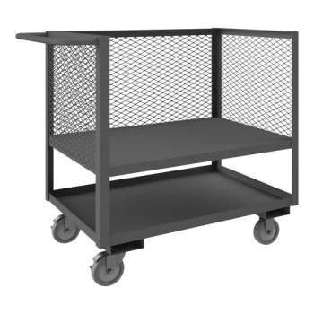 Durham Mfg 30" x 36" 14 Gauge Steel Low-Deck Truck with 1 Fixed 3-Sided Mesh Shelf with 5" Polyurethane Casters - 1,200 lb. Capacity 3SLT-EX3036-1.2K-95