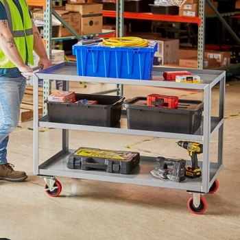 Lavex 48" x 24" x 35" Three Tray Shelf Steel Utility Cart - Fully Welded