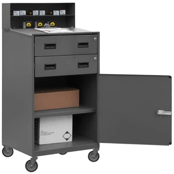 Durham Mfg 23" x 20 3/16" x 48" Mobile 2 Drawer Shop Desk with Shelf and Enclosed Base FED-2023-95