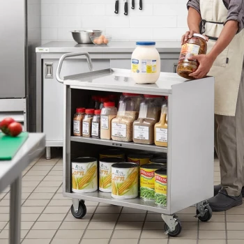 Regency 18" x 30" Three Shelf 18-Gauge 304 Stainless Steel Utility Cart with Enclosed Base and Open Front