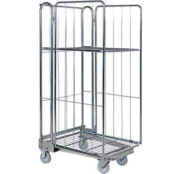 Vestil 32" x 27 1/2" x 68 1/4" Gray Steel 2 Shelf Foldable / Nestable Roller Container ROL-85