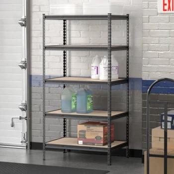 Lavex 24" x 36" Black Z-Beam 5-Shelf Boltless Double Rivet Particle Board Shelving Unit with 72" Uprights