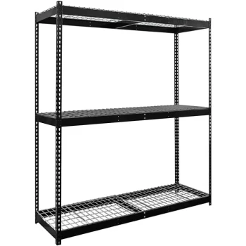 Hallowell 30" x 48" x 84" Black Double Rivet 3-Shelf Boltless Shelving with Wire Decking, 1650 lb unit capacity