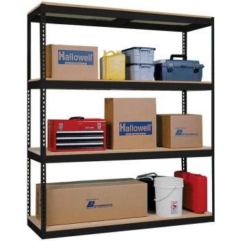 Hallowell 18" x 48" x 84" Black Medium-Duty Double Rivet 4-Shelf Boltless Shelving, No Decking, 3000 lb unit capacity