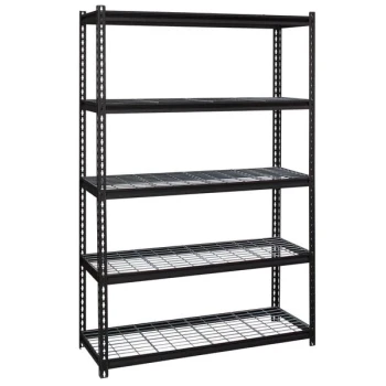 Hirsh 22131 47 1/2" x 18" x 72" Black Crinkle Heavy-Duty Five-Shelf Boltless Shelving Unit with Wire Decking