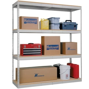 Hallowell 18" x 48" x 84" Tan Medium-Duty Double Rivet 4-Shelf Boltless Shelving, No Decking, 3000 lb unit capacity