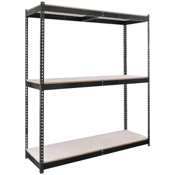 Hallowell 48" x 48" x 84" Black Double Rivet 3-Shelf Boltless Shelving with Particle Board Decking, 2760 lb unit capacity