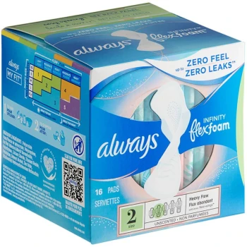 Always Infinity 16-Count Unscented Menstrual Pad with Wings - Size 2 Super - 12/Case