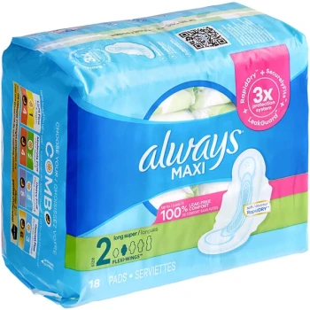 Always Maxi Unscented Menstrual Pad with Wings - Size 2 Long Super - 144/Case