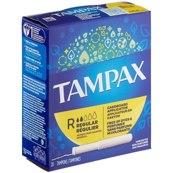 Tampax 20-Count Tampon with Cardboard Applicator - Regular Absorbency - 24/Case