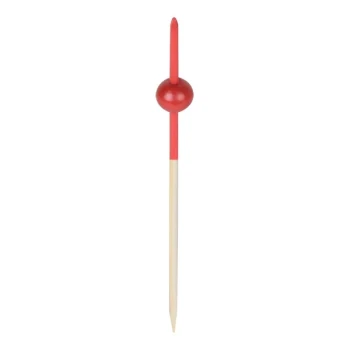 Pick On Us 3 1/2" Red Beaded Bamboo Food / Cocktail Pick - 100/Case