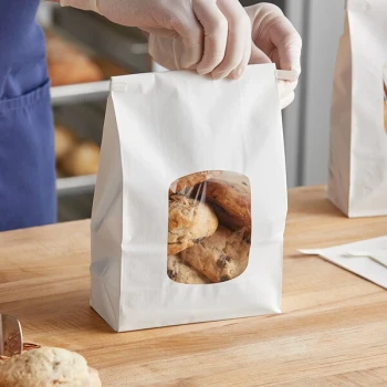 Bagcraft 2 lb. White Stand-Up Bakery Bag with Window and Tin Tie Closure - 500/Case