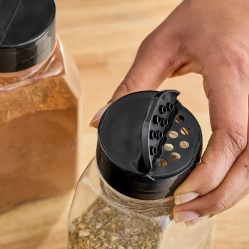 53/485 Black Dual-Flapper Induction-Lined Spice Lid with 7 Holes - 100/Pack