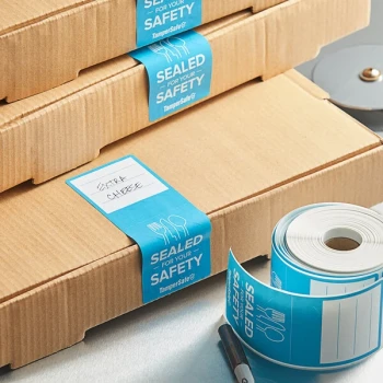 Choice TamperSafe 2 1/2" x 6" Sealed For Your Safety Blue Paper Tamper-Evident Label - 250/Roll