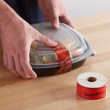 Choice TamperSafe 1 1/2" x 6" Red Plastic Tamper-Evident Label - 250/Roll