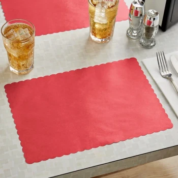Choice 10" x 14" Red Colored Paper Placemat with Scalloped Edge - 1,000/Case